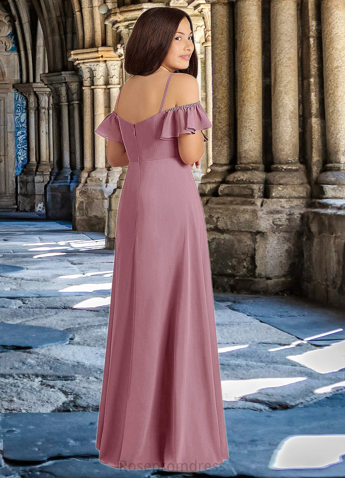 Nora A-Line Off the Shoulder Chiffon Floor-Length Junior Bridesmaid Dress Vintage Mauve SRSP0022859