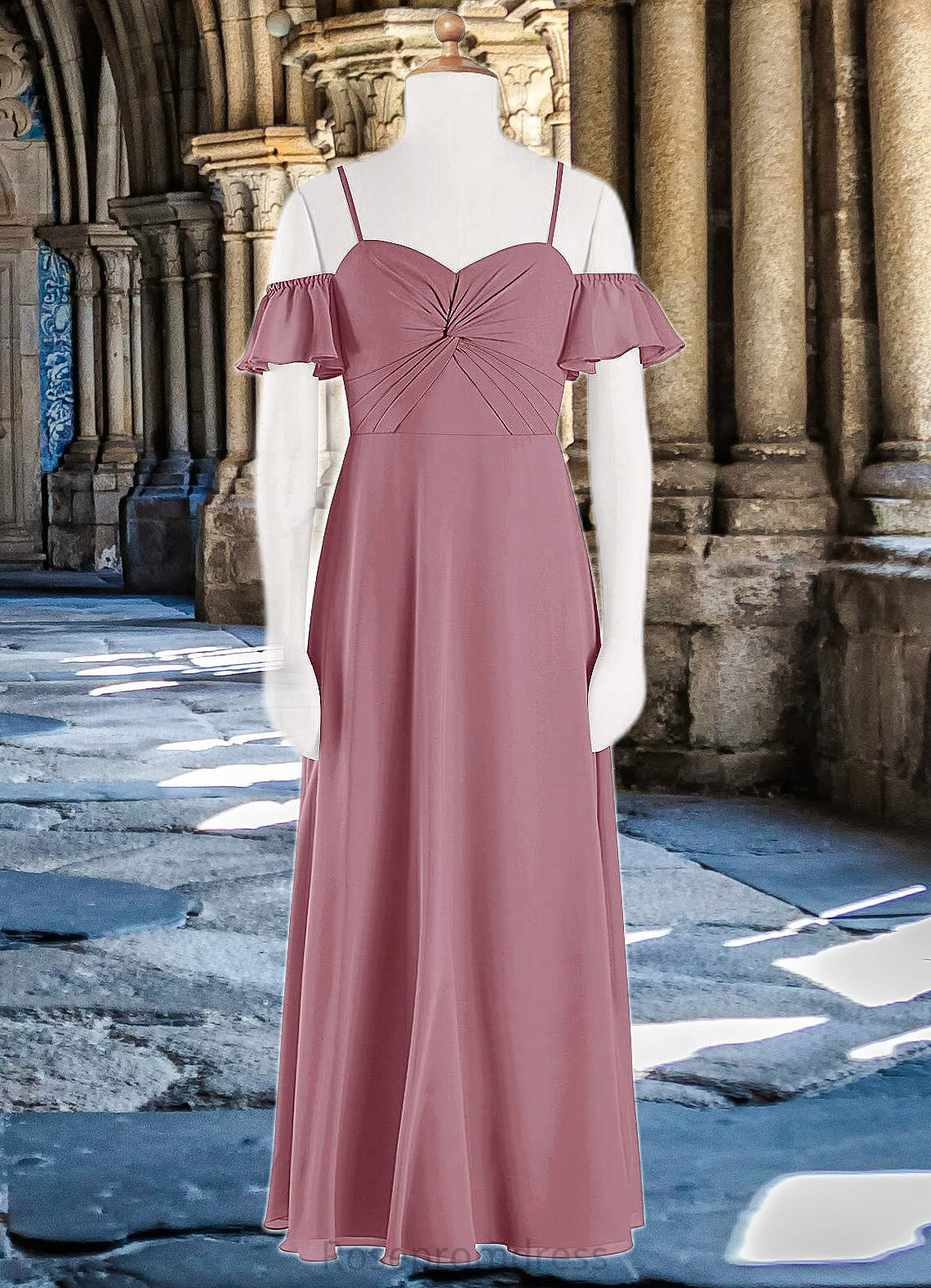 Nora A-Line Off the Shoulder Chiffon Floor-Length Junior Bridesmaid Dress Vintage Mauve SRSP0022859