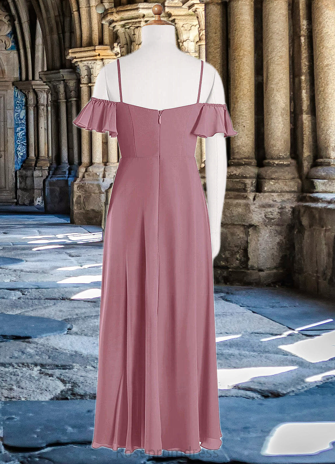 Nora A-Line Off the Shoulder Chiffon Floor-Length Junior Bridesmaid Dress Vintage Mauve SRSP0022859