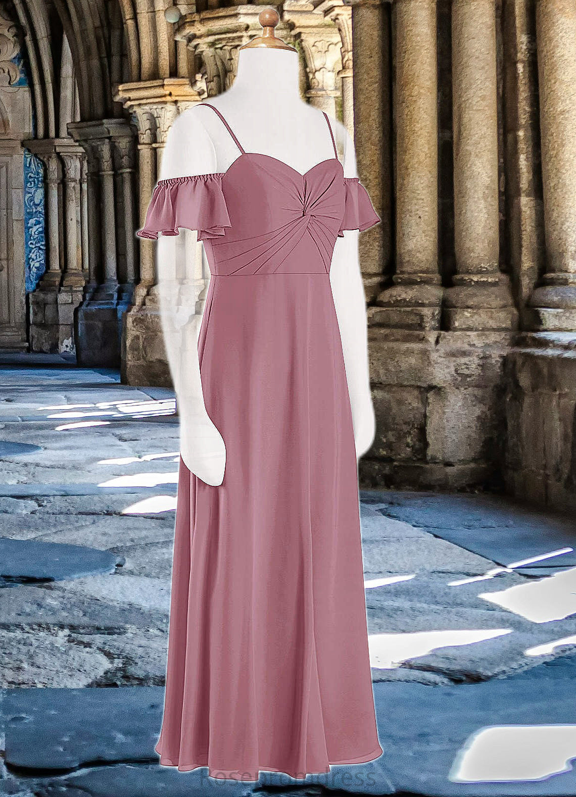 Nora A-Line Off the Shoulder Chiffon Floor-Length Junior Bridesmaid Dress Vintage Mauve SRSP0022859