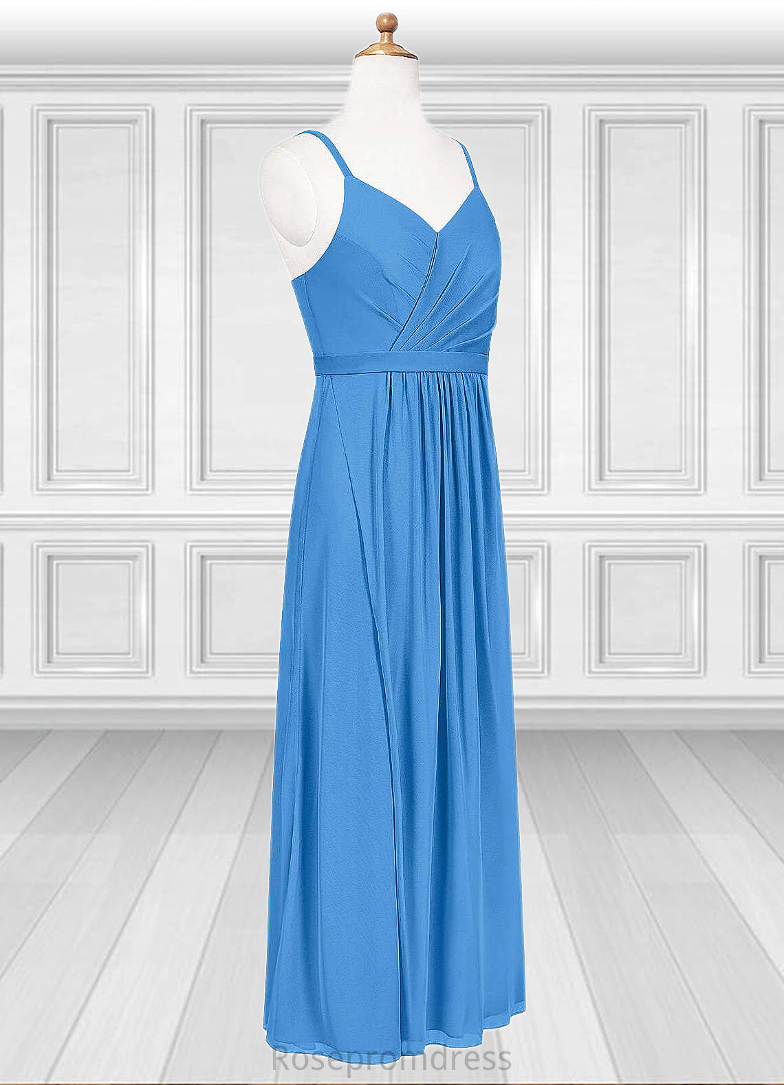 Anna Pleated Mesh Floor-Length Junior Bridesmaid Dress Blue Jay SRSP0022861