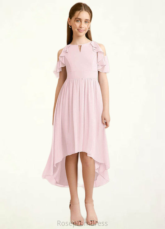 Kiana A-Line Ruched Chiffon Asymmetrical Junior Bridesmaid Dress Blushing Pink SRSP0022862