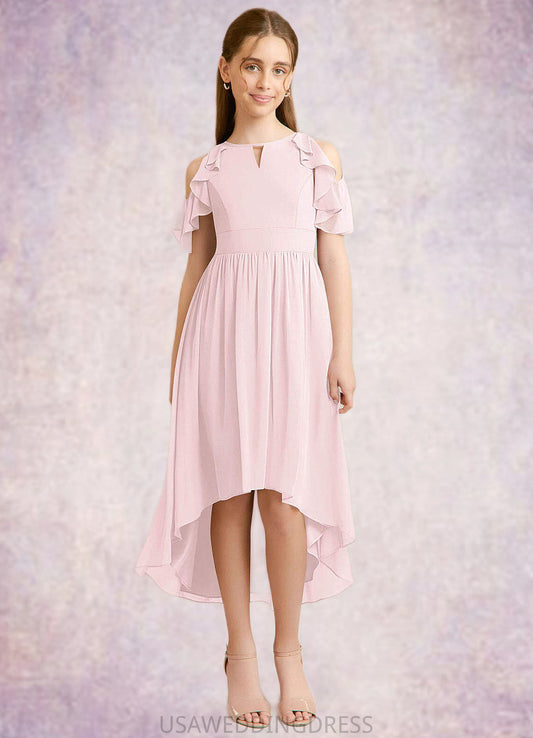 Melina A-Line Ruched Chiffon Asymmetrical Junior Bridesmaid Dress Blushing Pink DSP0022862