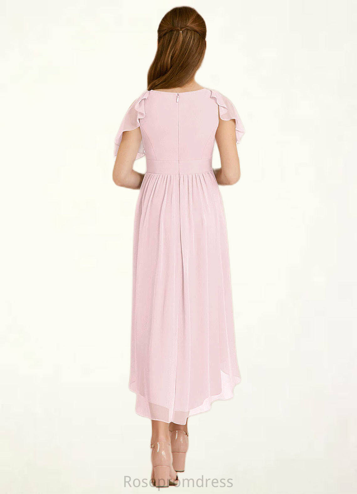 Kiana A-Line Ruched Chiffon Asymmetrical Junior Bridesmaid Dress Blushing Pink SRSP0022862