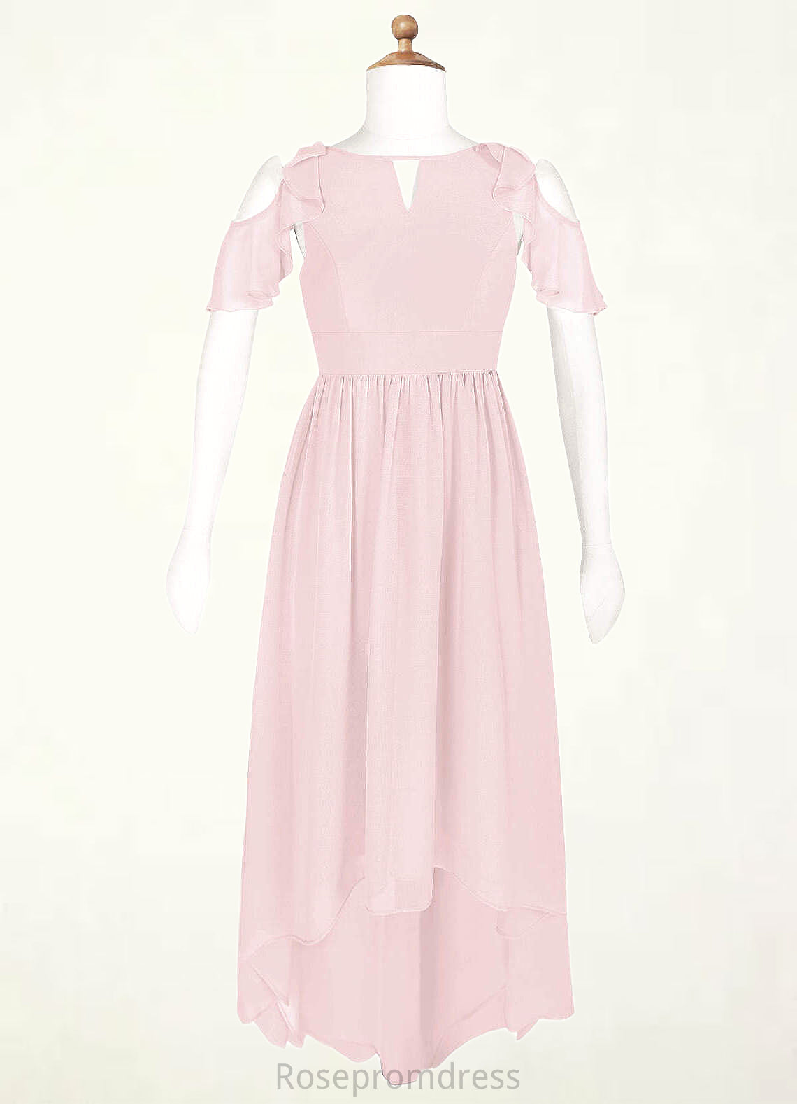 Kiana A-Line Ruched Chiffon Asymmetrical Junior Bridesmaid Dress Blushing Pink SRSP0022862