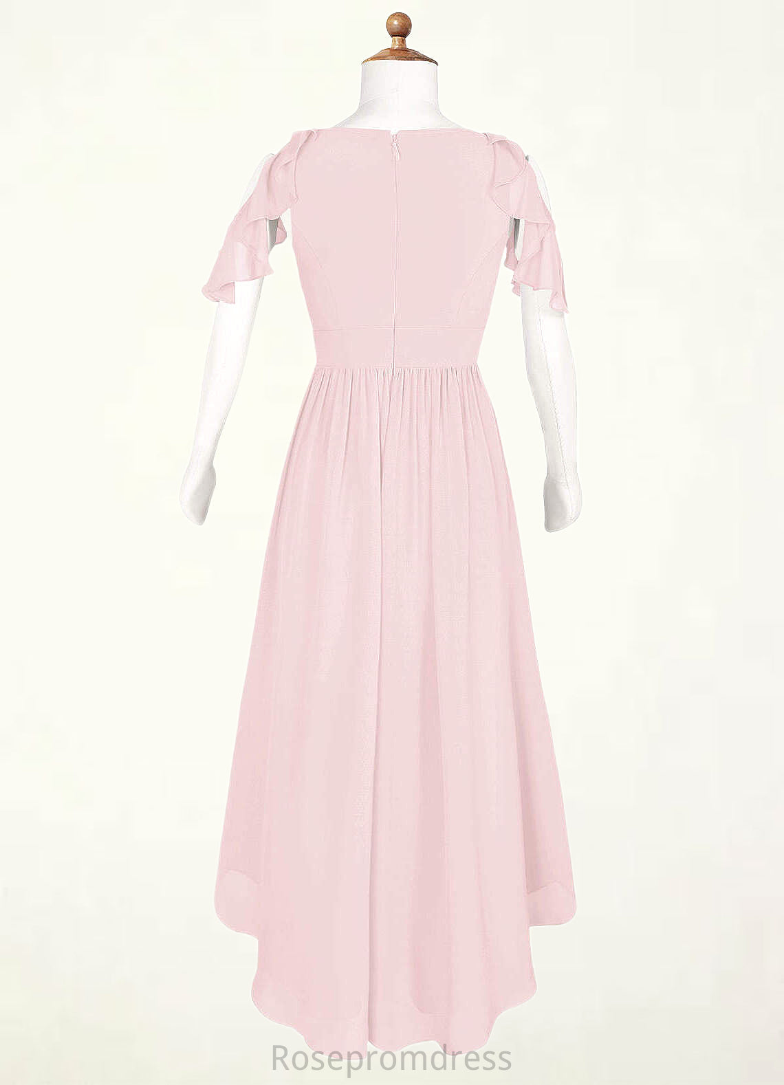 Kiana A-Line Ruched Chiffon Asymmetrical Junior Bridesmaid Dress Blushing Pink SRSP0022862