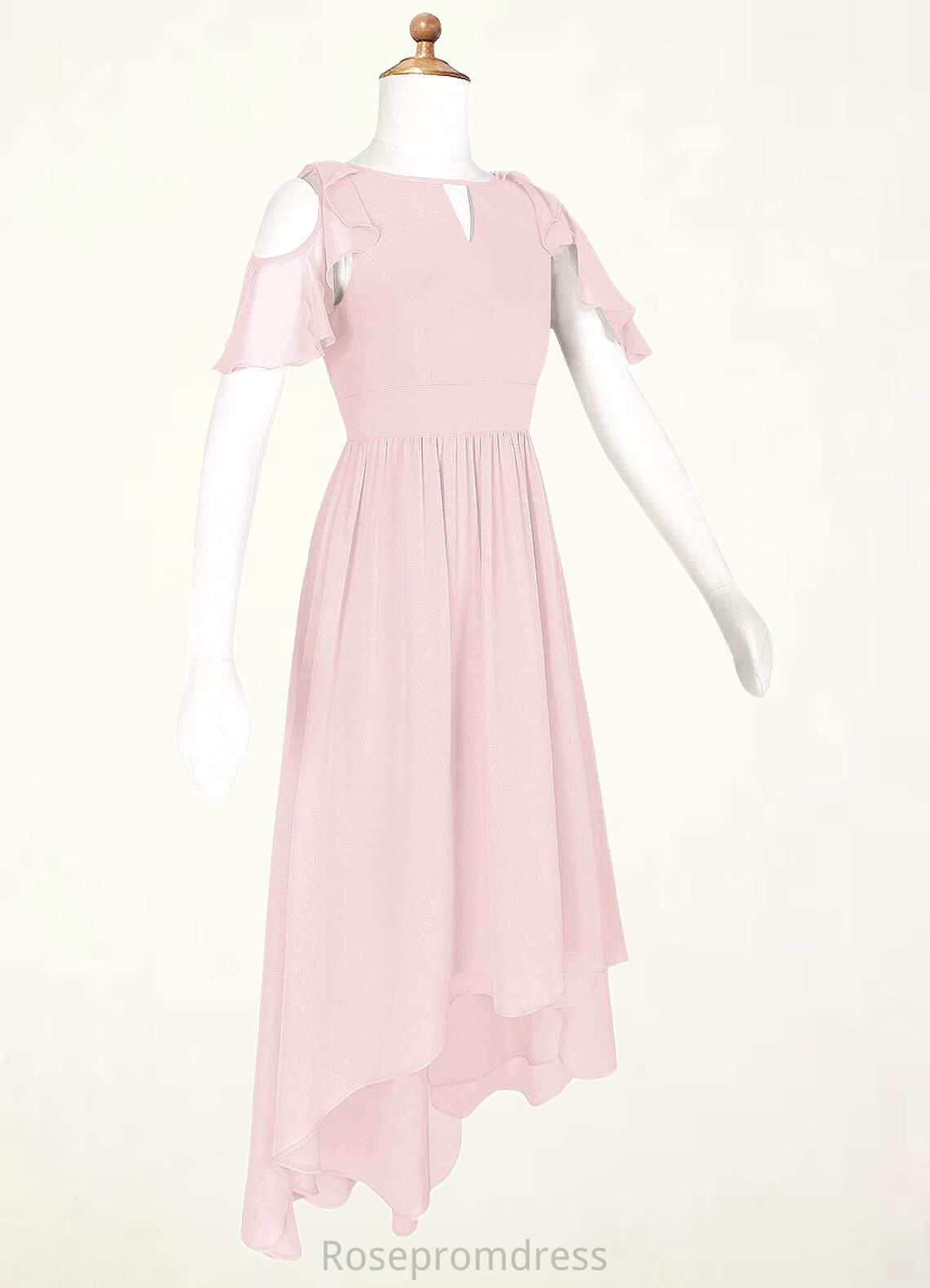 Kiana A-Line Ruched Chiffon Asymmetrical Junior Bridesmaid Dress Blushing Pink SRSP0022862