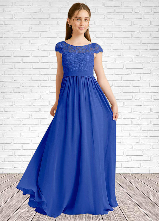 Salma A-Line Pleated Chiffon Floor-Length Junior Bridesmaid Dress Royal Blue DSP0022863