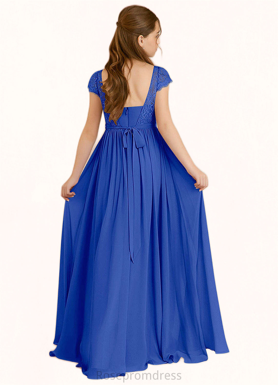 Nadine A-Line Pleated Chiffon Floor-Length Junior Bridesmaid Dress Royal Blue SRSP0022863