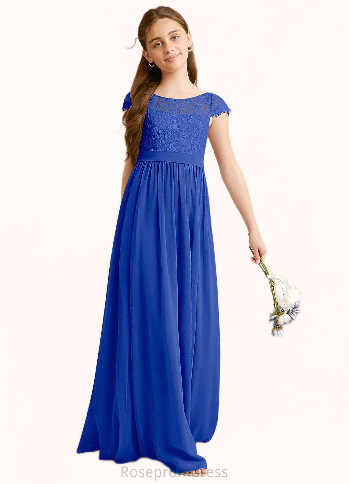 Nadine A-Line Pleated Chiffon Floor-Length Junior Bridesmaid Dress Royal Blue SRSP0022863