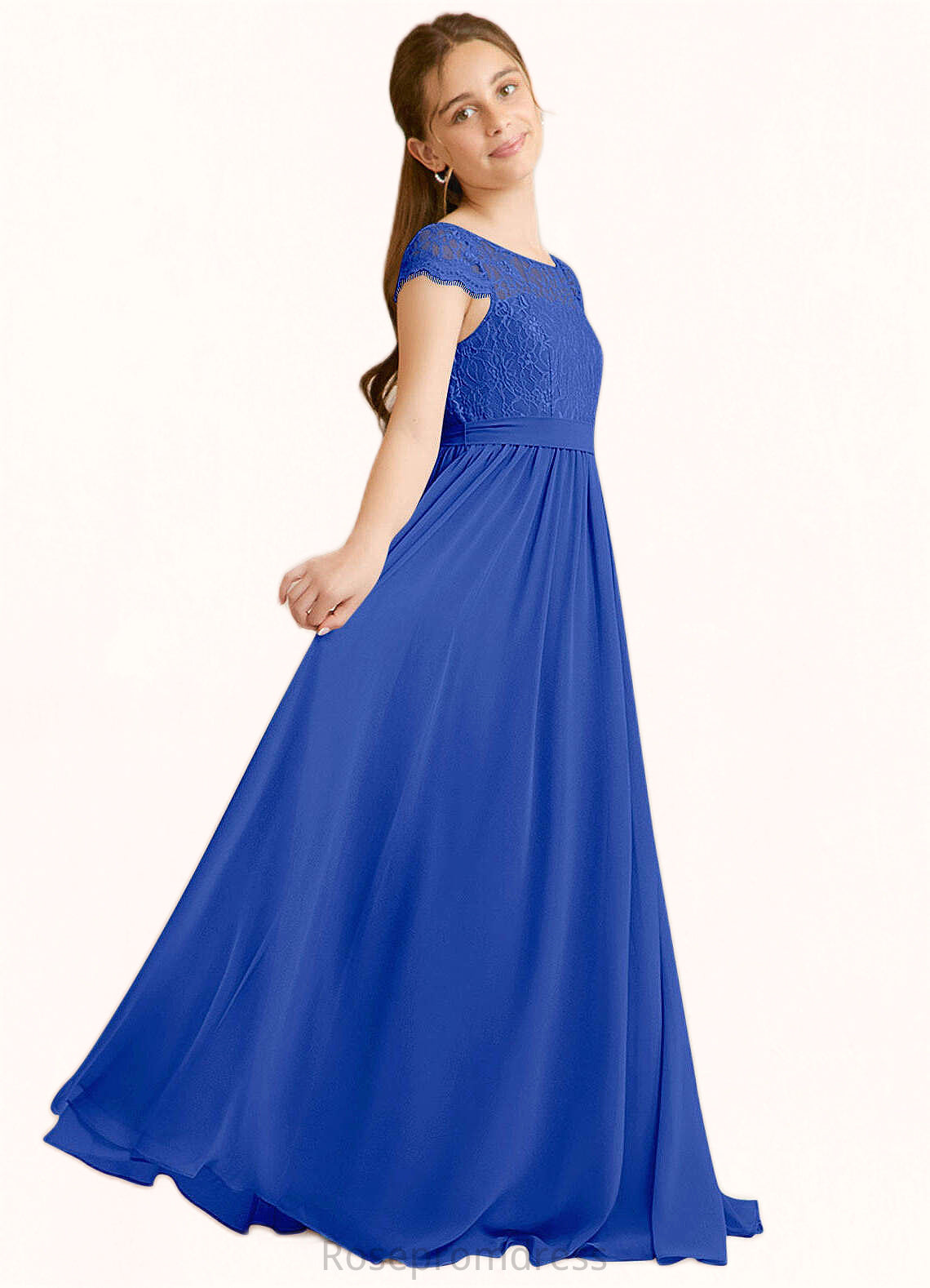 Nadine A-Line Pleated Chiffon Floor-Length Junior Bridesmaid Dress Royal Blue SRSP0022863