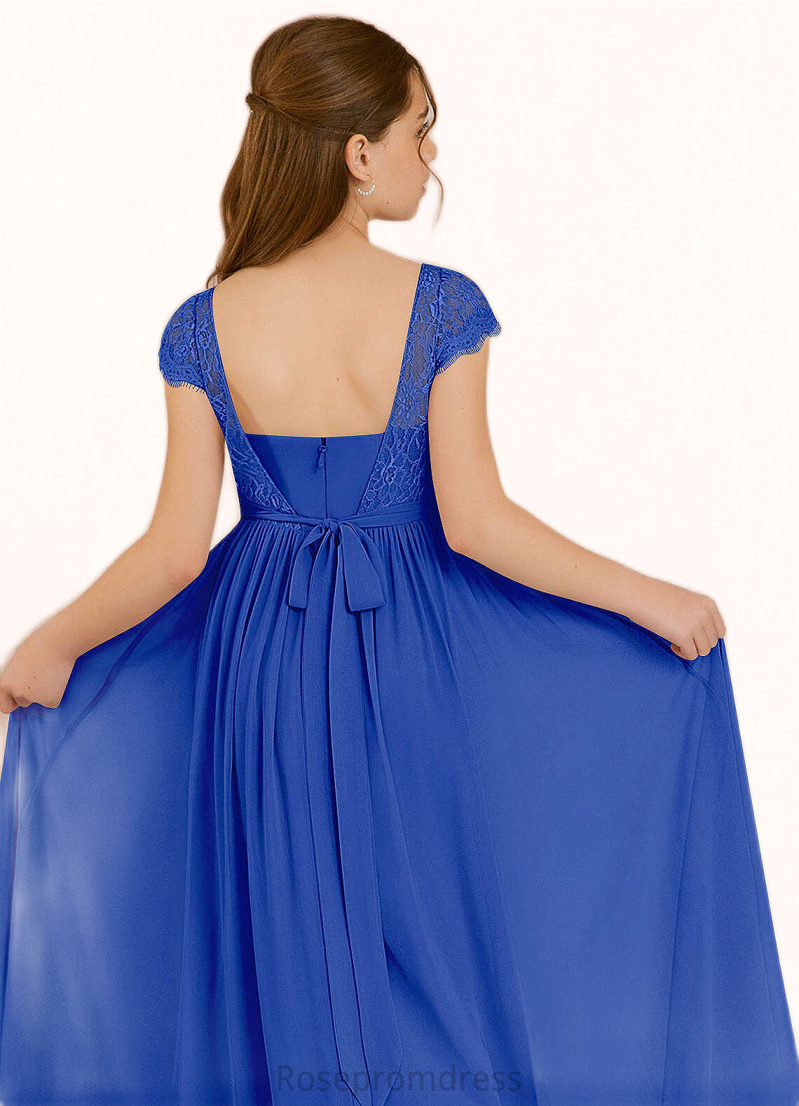 Nadine A-Line Pleated Chiffon Floor-Length Junior Bridesmaid Dress Royal Blue SRSP0022863