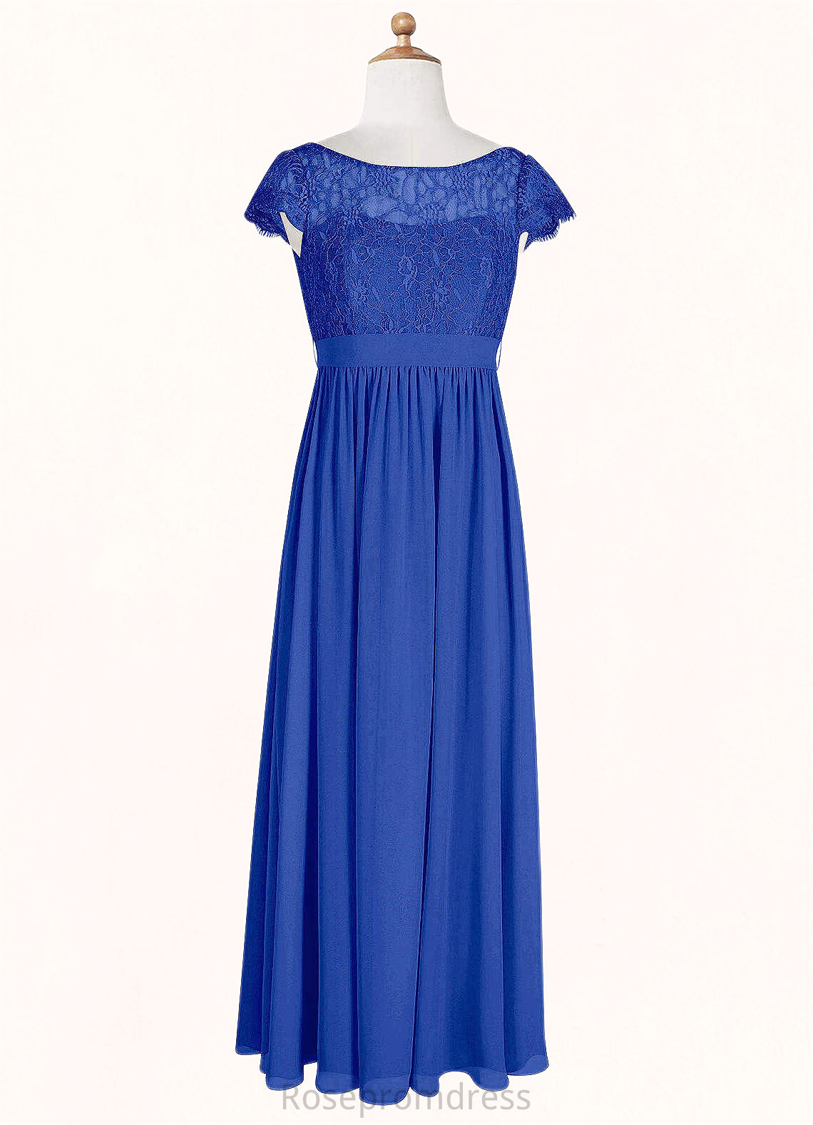 Nadine A-Line Pleated Chiffon Floor-Length Junior Bridesmaid Dress Royal Blue SRSP0022863