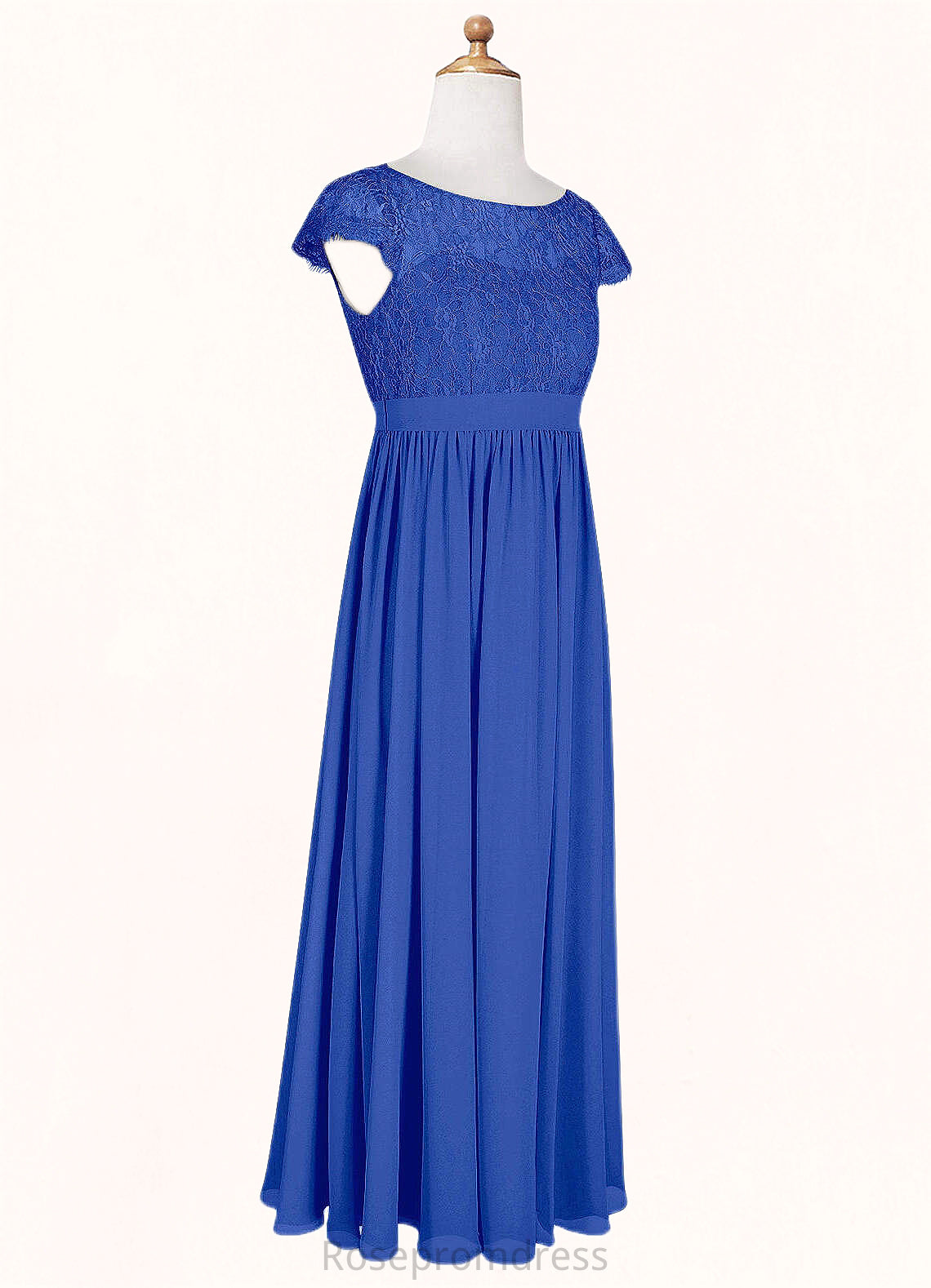 Nadine A-Line Pleated Chiffon Floor-Length Junior Bridesmaid Dress Royal Blue SRSP0022863