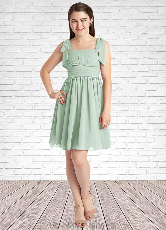 Yareli A-Line Pleated Chiffon Mini Junior Bridesmaid Dress Agave DSP0022864