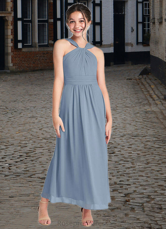 Karlee A-Line Pleated Chiffon Ankle-Length Junior Bridesmaid Dress dusty blue SRSP0022866