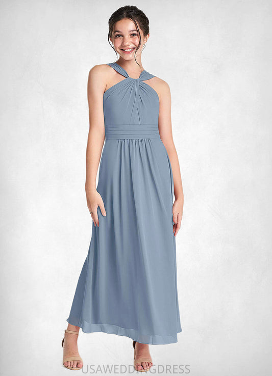 Pauline A-Line Pleated Chiffon Ankle-Length Junior Bridesmaid Dress dusty blue DSP0022866