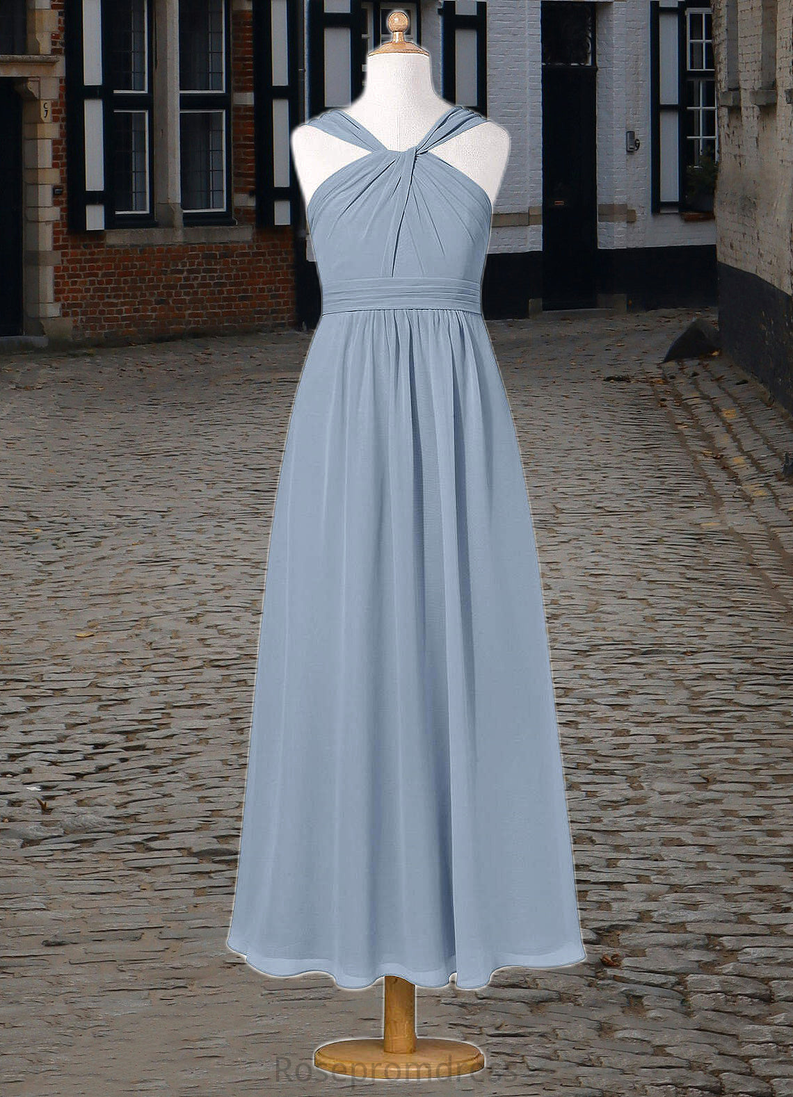 Karlee A-Line Pleated Chiffon Ankle-Length Junior Bridesmaid Dress dusty blue SRSP0022866