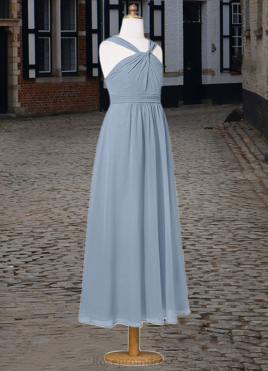 Karlee A-Line Pleated Chiffon Ankle-Length Junior Bridesmaid Dress dusty blue SRSP0022866