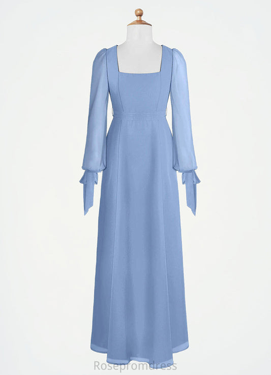 Alani A-Line Chiffon Floor-Length Junior Bridesmaid Dress with Pockets Steel Blue SRSP0022867