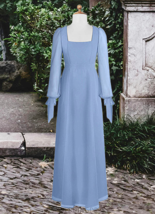 Ariella A-Line Chiffon Floor-Length Junior Bridesmaid Dress with Pockets Steel Blue DSP0022867