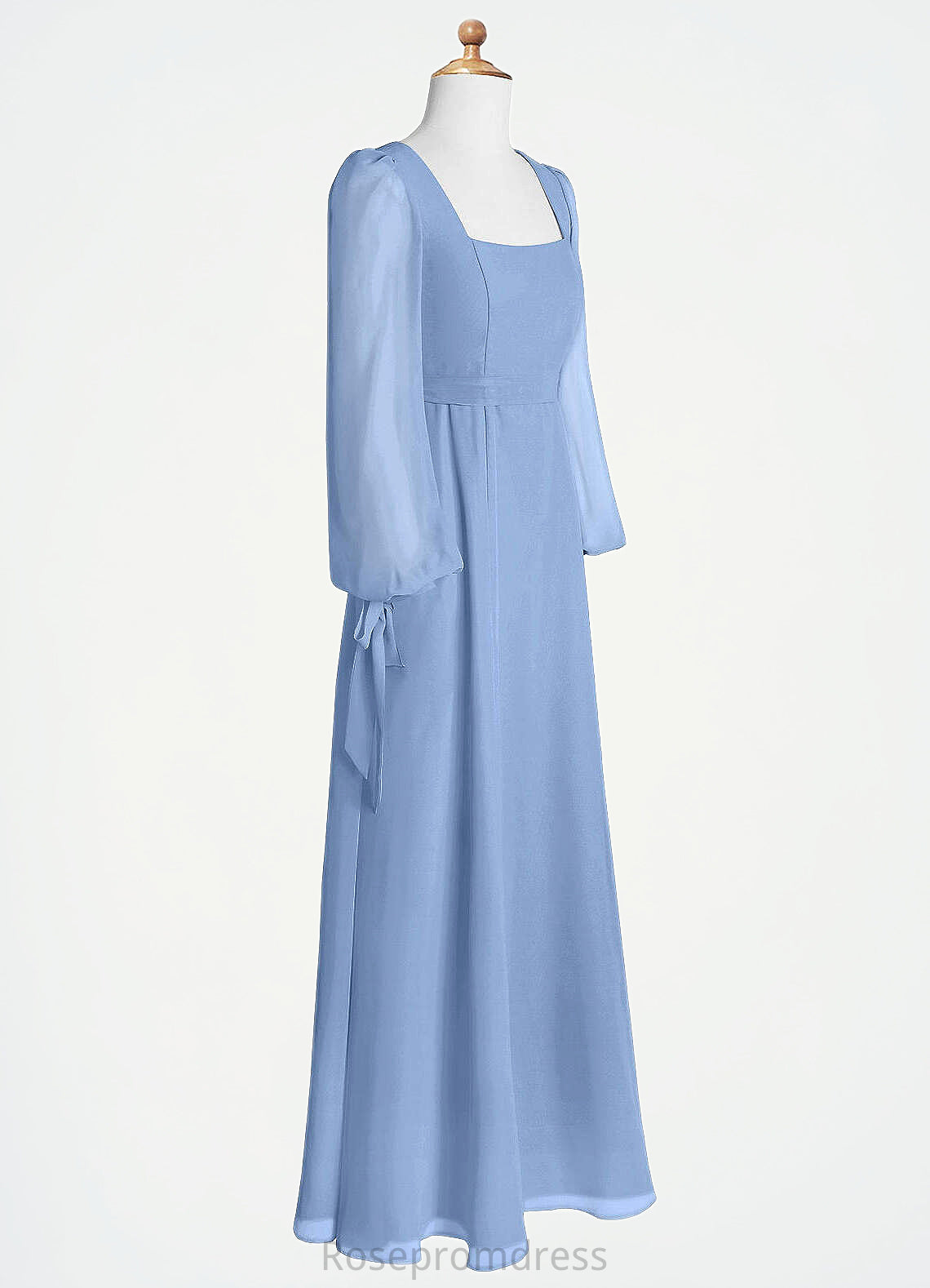 Alani A-Line Chiffon Floor-Length Junior Bridesmaid Dress with Pockets Steel Blue SRSP0022867