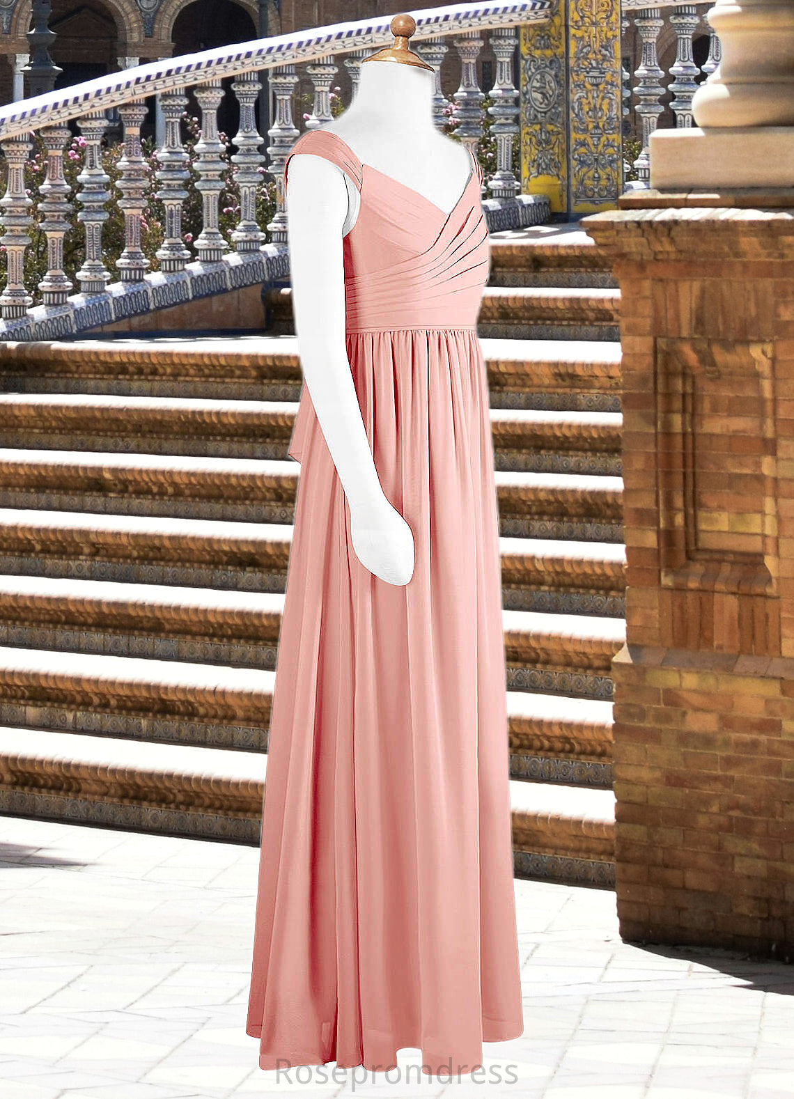 Roberta A-Line Pleated Chiffon Floor-Length Junior Bridesmaid Dress Rosette SRSP0022868