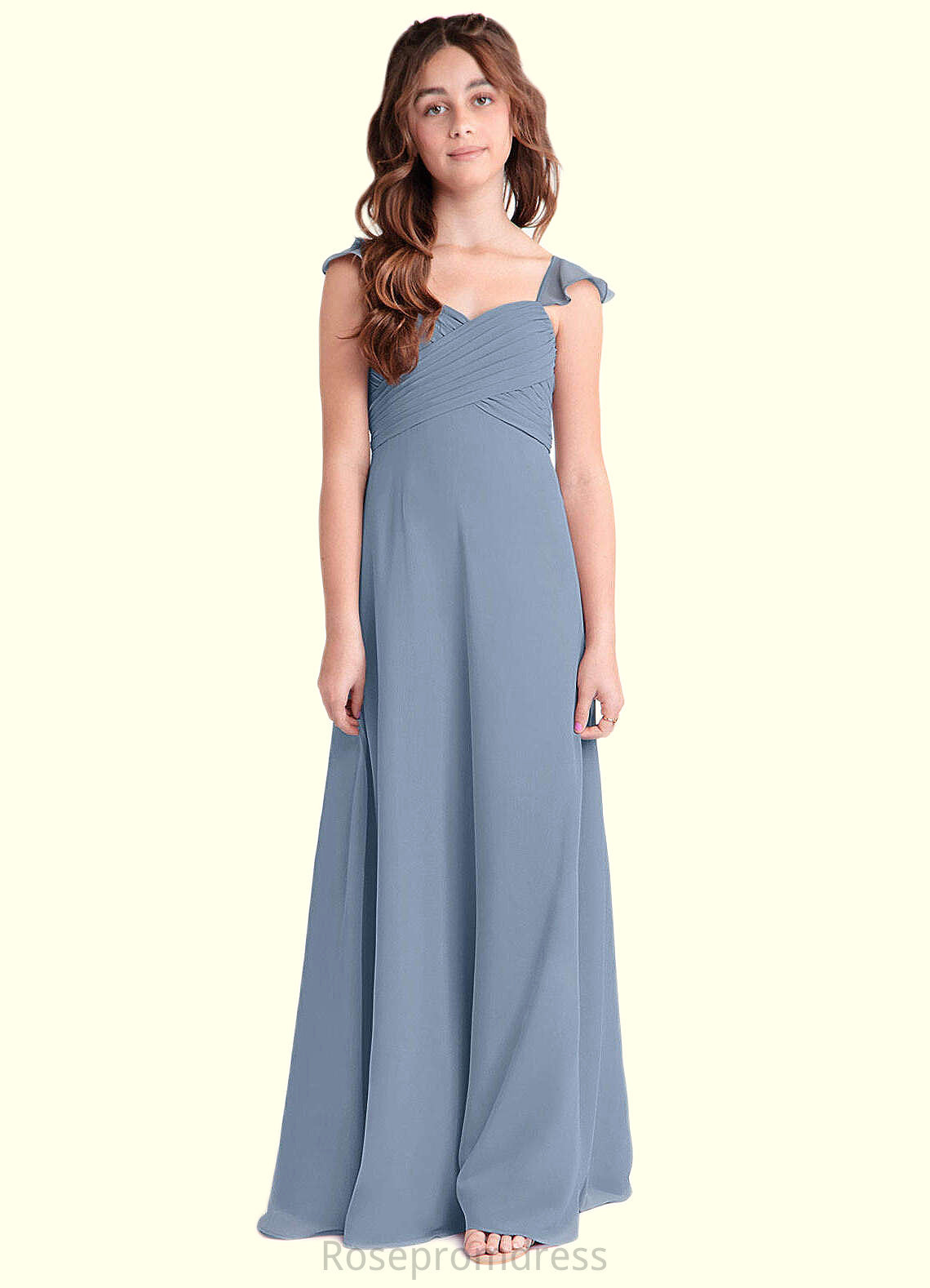 Esme A-Line Sweetheart Neckline Chiffon Floor-Length Junior Bridesmaid Dress dusty blue SRSP0022869