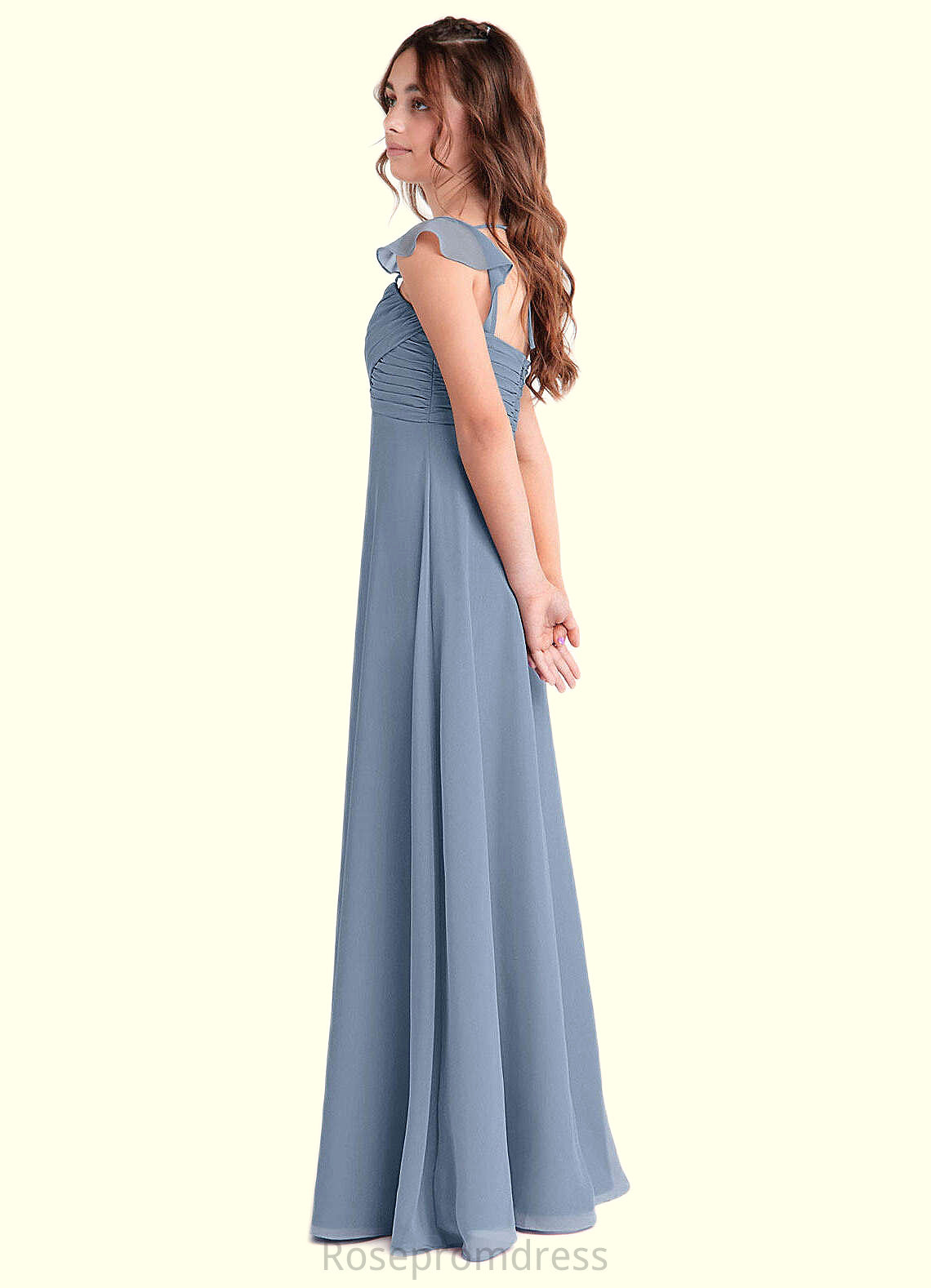 Esme A-Line Sweetheart Neckline Chiffon Floor-Length Junior Bridesmaid Dress dusty blue SRSP0022869