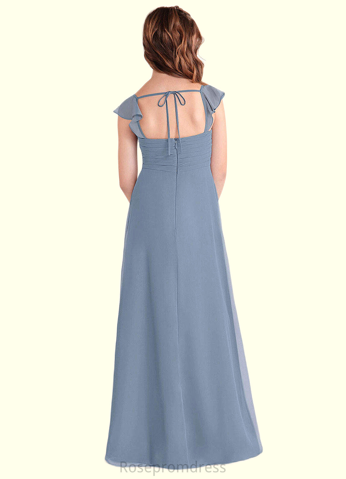 Esme A-Line Sweetheart Neckline Chiffon Floor-Length Junior Bridesmaid Dress dusty blue SRSP0022869