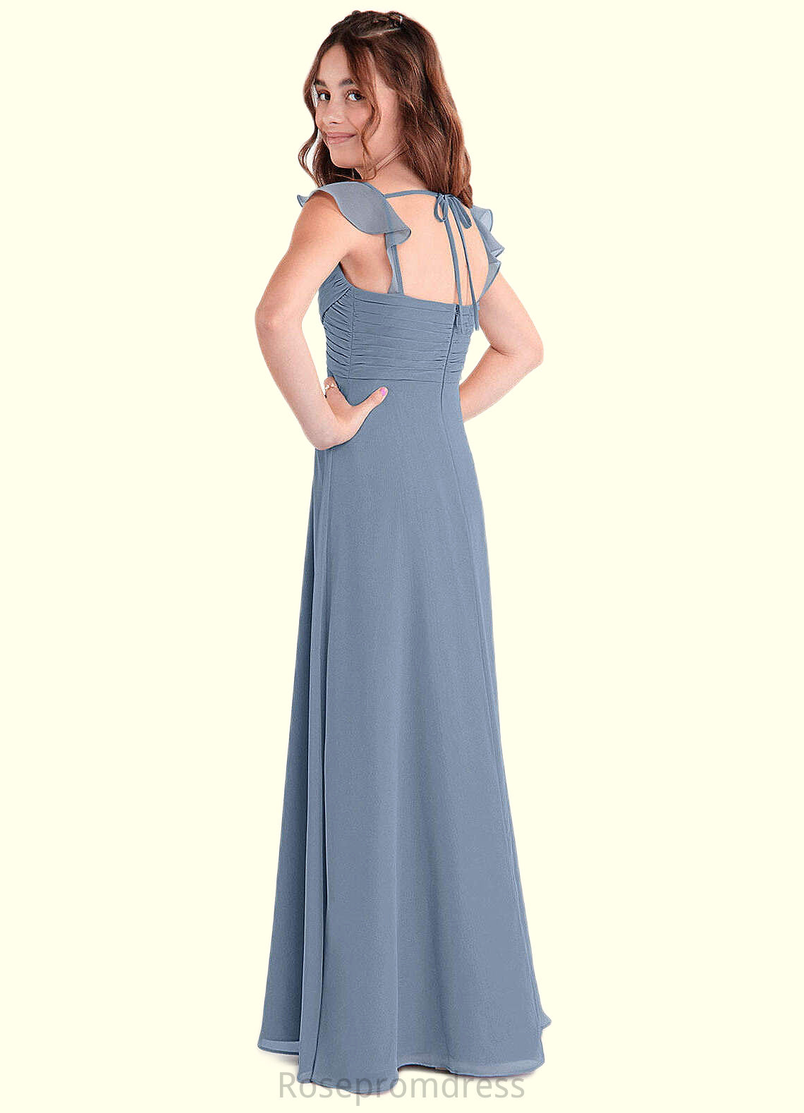 Esme A-Line Sweetheart Neckline Chiffon Floor-Length Junior Bridesmaid Dress dusty blue SRSP0022869