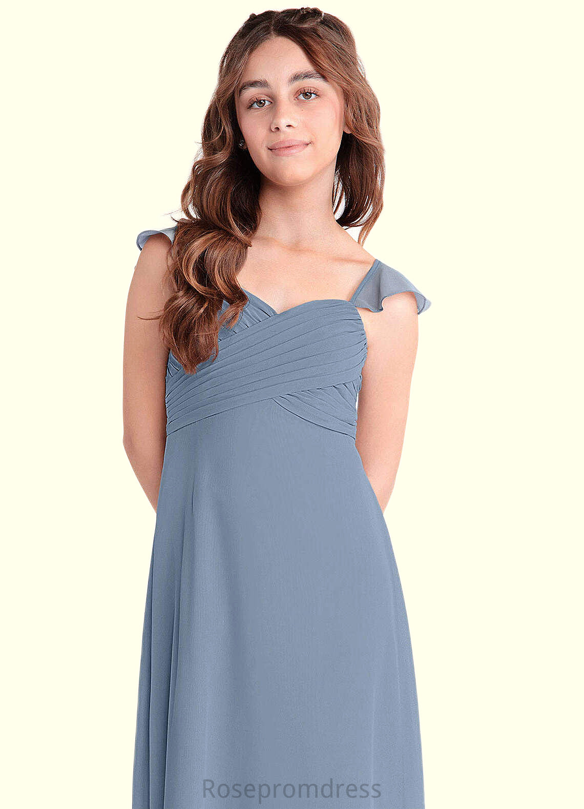 Esme A-Line Sweetheart Neckline Chiffon Floor-Length Junior Bridesmaid Dress dusty blue SRSP0022869