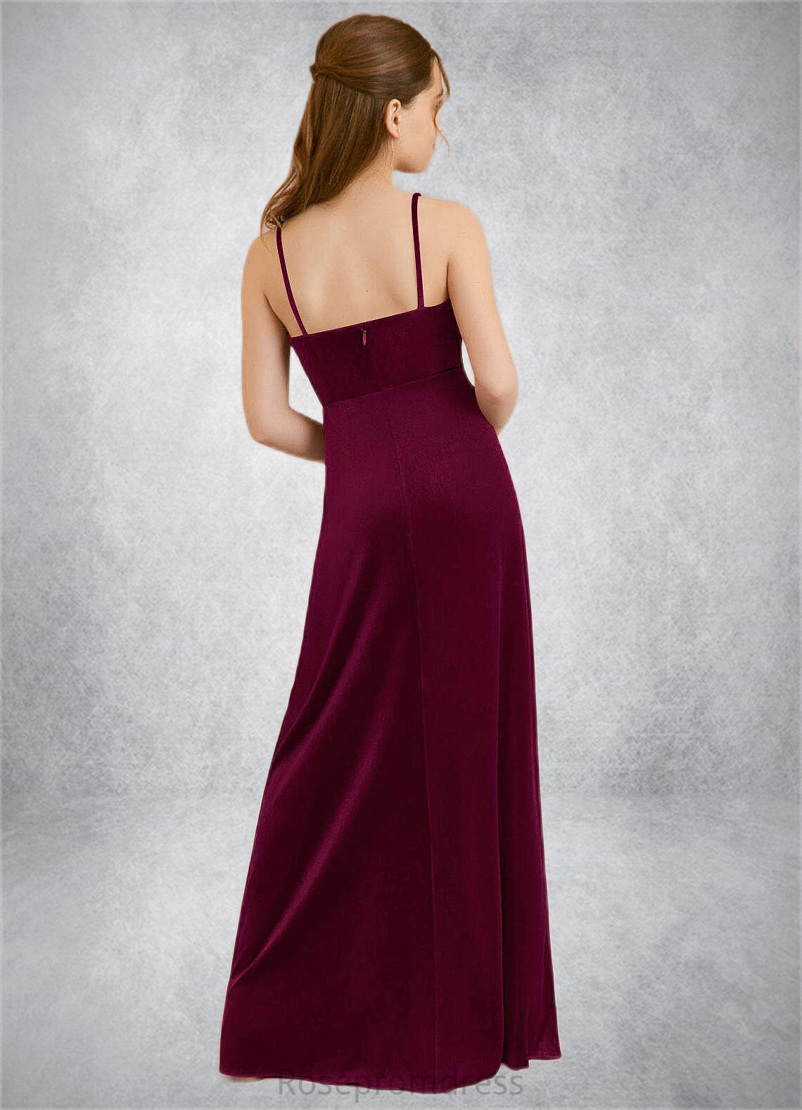 Giada A-Line Velvet Floor-Length Junior Bridesmaid Dress Cabernet SRSP0022870