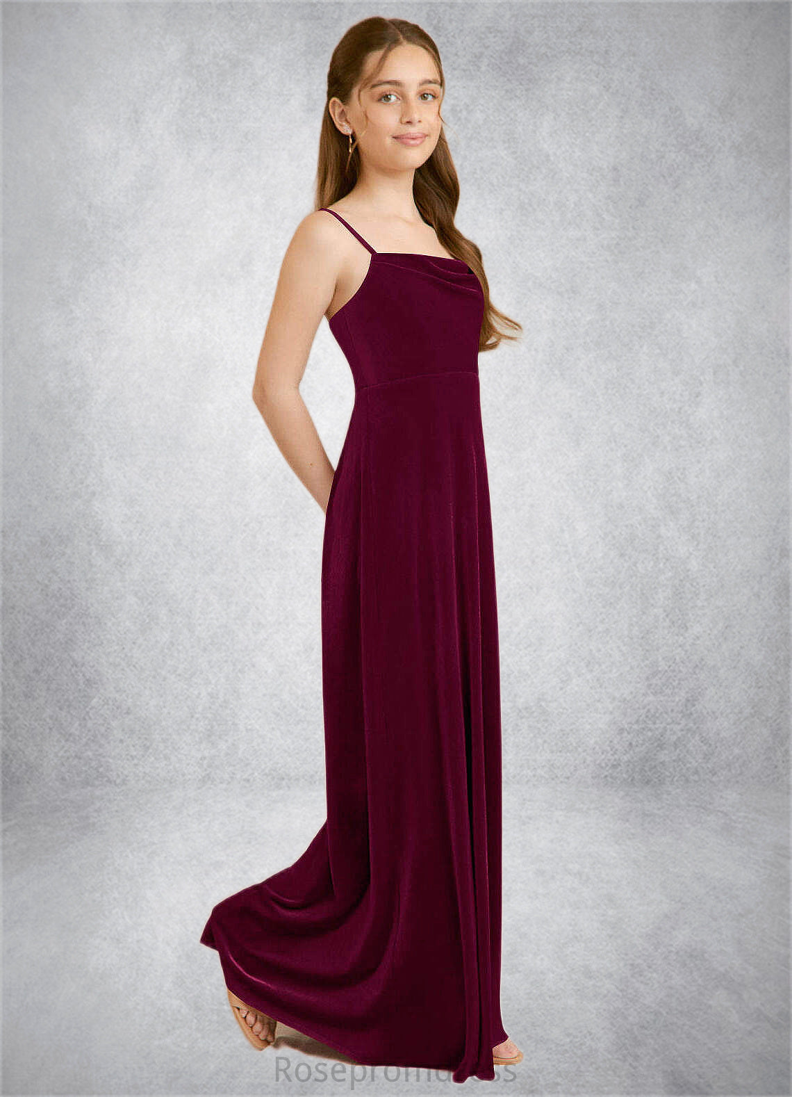 Giada A-Line Velvet Floor-Length Junior Bridesmaid Dress Cabernet SRSP0022870