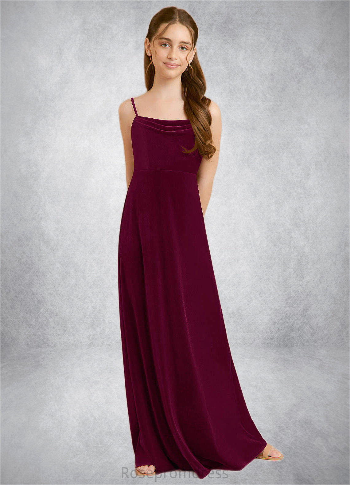 Giada A-Line Velvet Floor-Length Junior Bridesmaid Dress Cabernet SRSP0022870