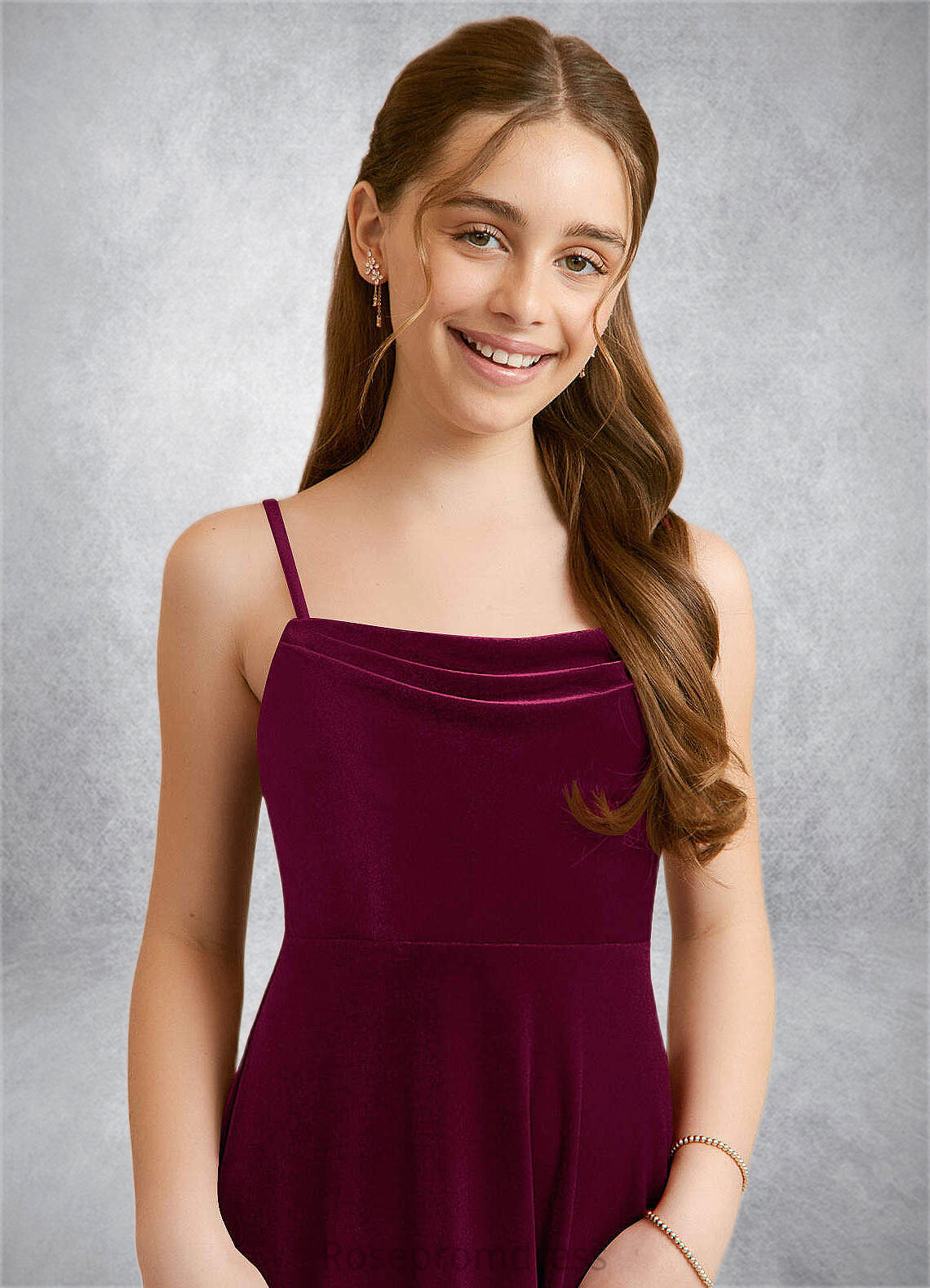 Giada A-Line Velvet Floor-Length Junior Bridesmaid Dress Cabernet SRSP0022870