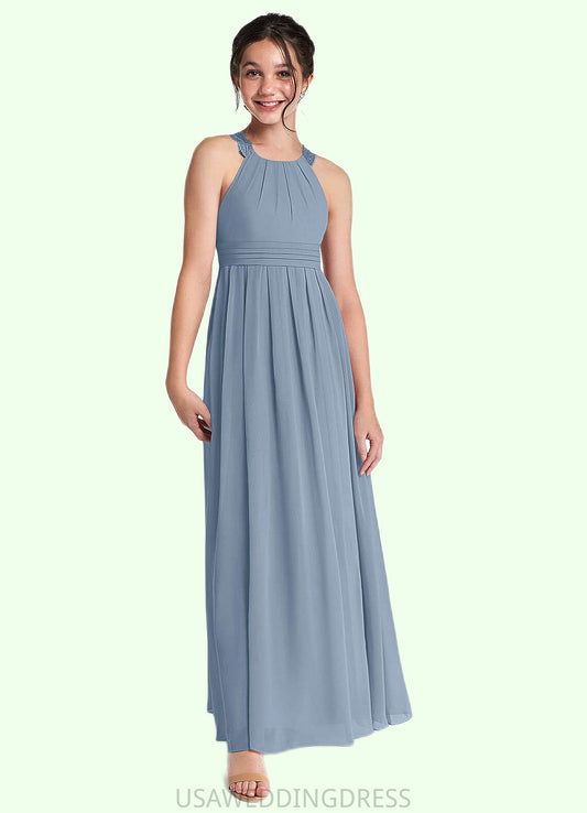 Marissa A-Line Lace Chiffon Floor-Length Junior Bridesmaid Dress dusty blue DSP0022871