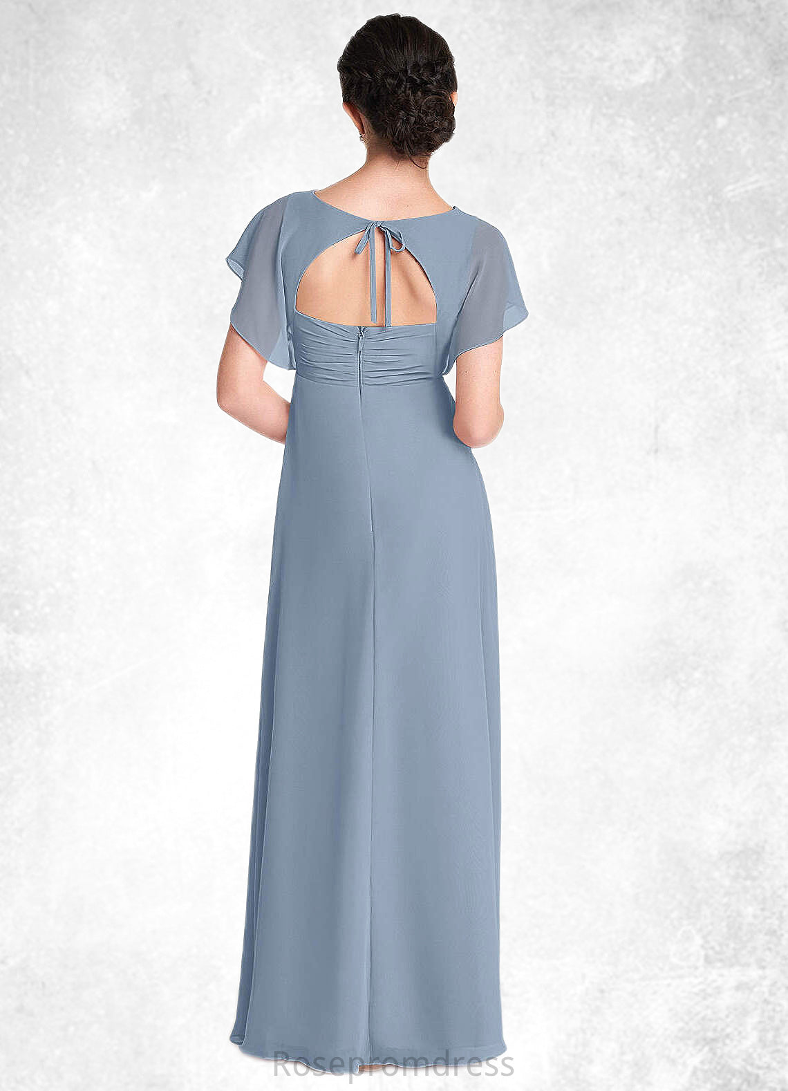 Lacey A-Line Ruched Chiffon Floor-Length Junior Bridesmaid Dress dusty blue SRSP0022872