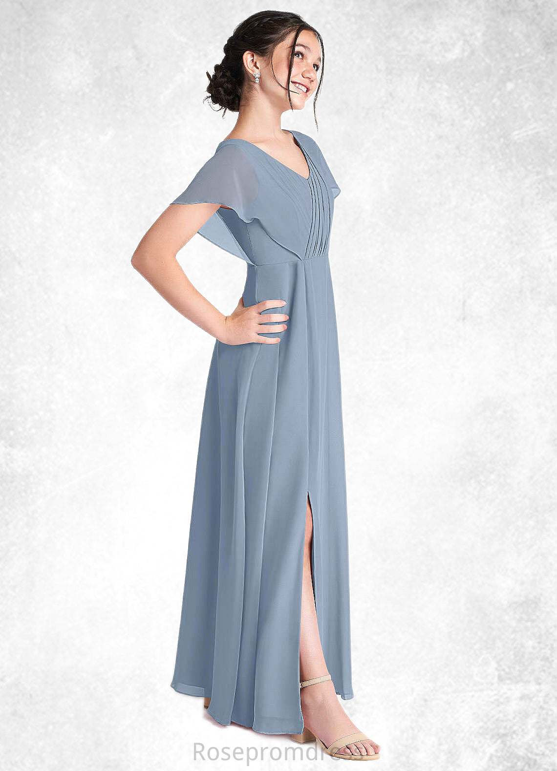 Lacey A-Line Ruched Chiffon Floor-Length Junior Bridesmaid Dress dusty blue SRSP0022872