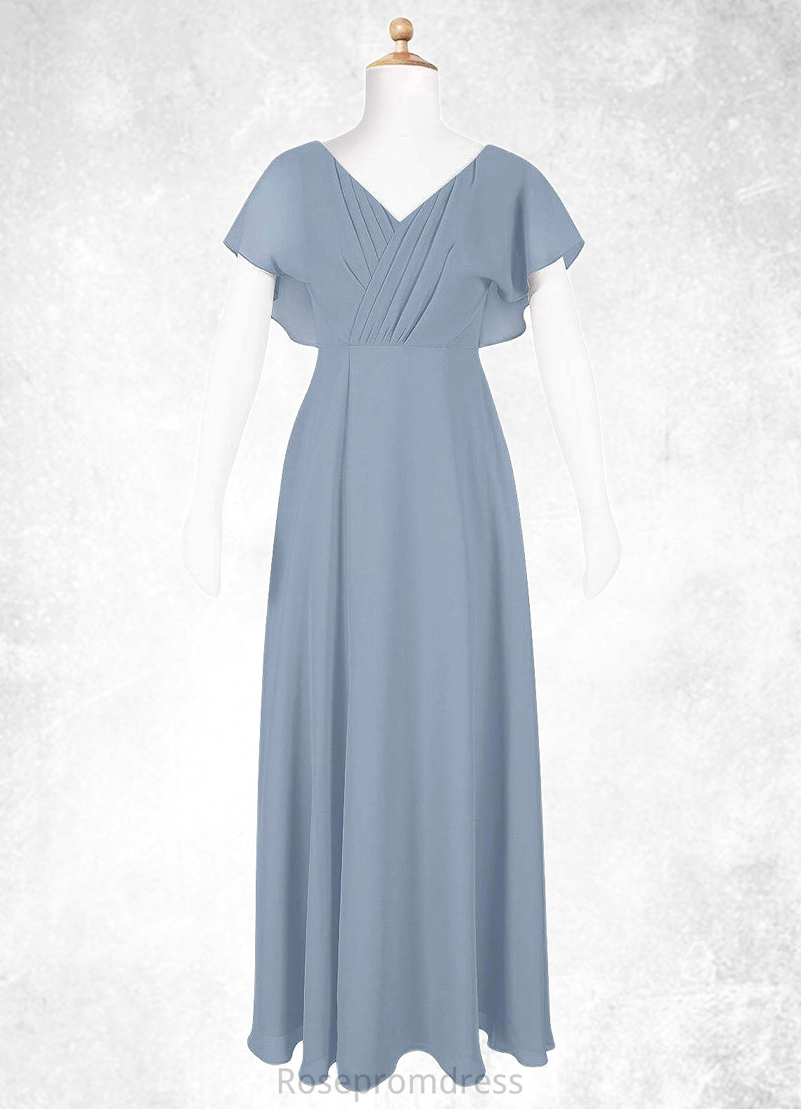 Lacey A-Line Ruched Chiffon Floor-Length Junior Bridesmaid Dress dusty blue SRSP0022872