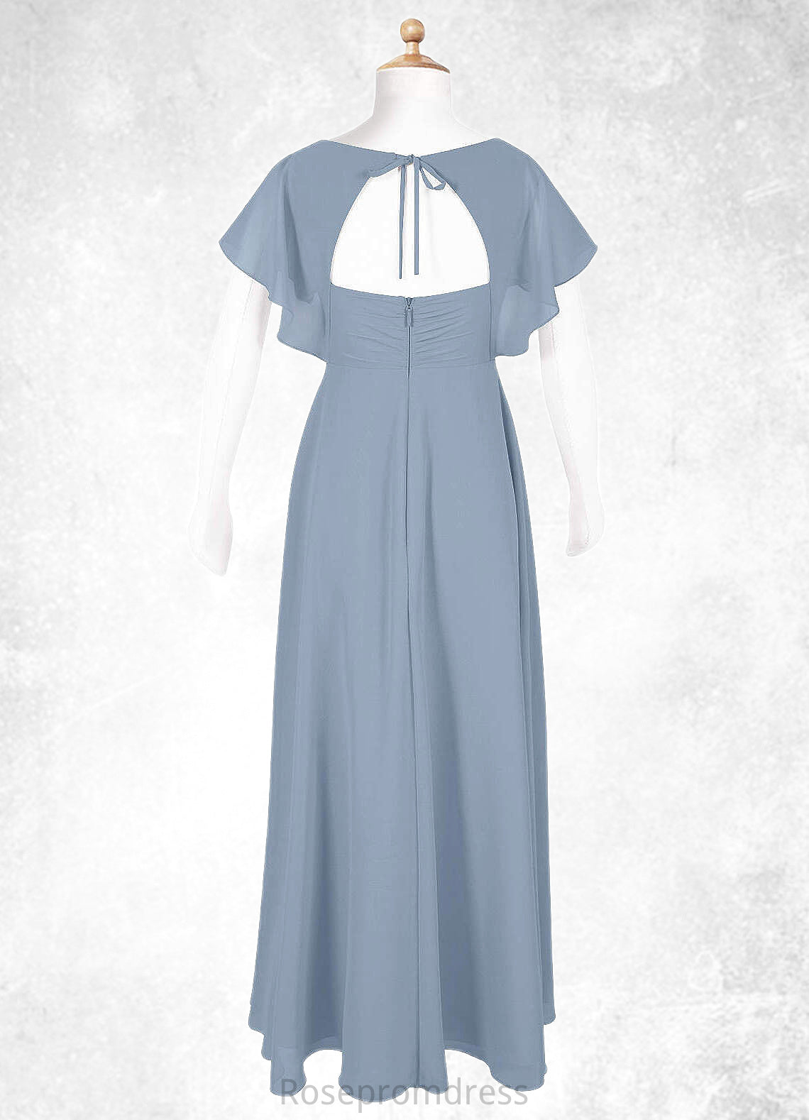 Lacey A-Line Ruched Chiffon Floor-Length Junior Bridesmaid Dress dusty blue SRSP0022872