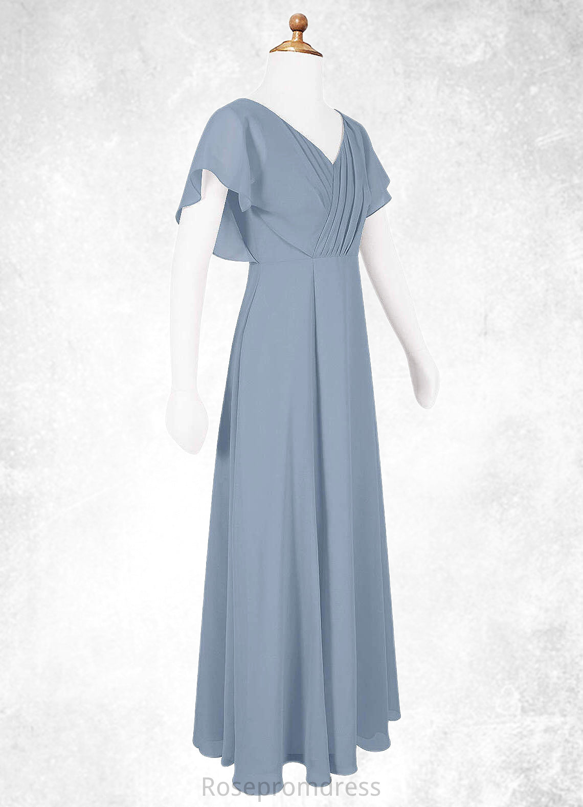 Lacey A-Line Ruched Chiffon Floor-Length Junior Bridesmaid Dress dusty blue SRSP0022872