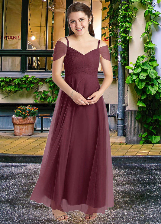 Leticia A-Line Off the Shoulder Tulle Floor-Length Junior Bridesmaid Dress Cabernet SRSP0022873