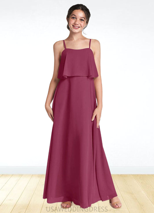 Maritza A-Line Ruched Chiffon Floor-Length Junior Bridesmaid Dress Mulberry DSP0022874