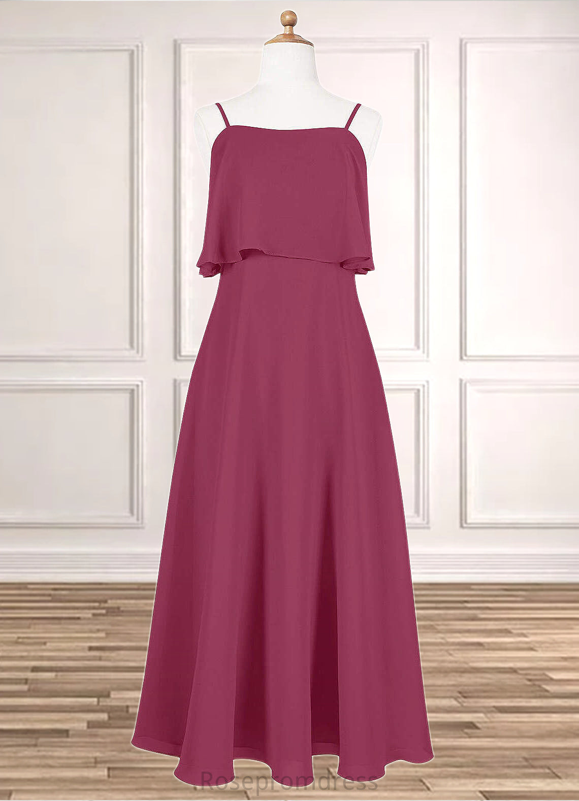 Annabelle A-Line Ruched Chiffon Floor-Length Junior Bridesmaid Dress Mulberry SRSP0022874