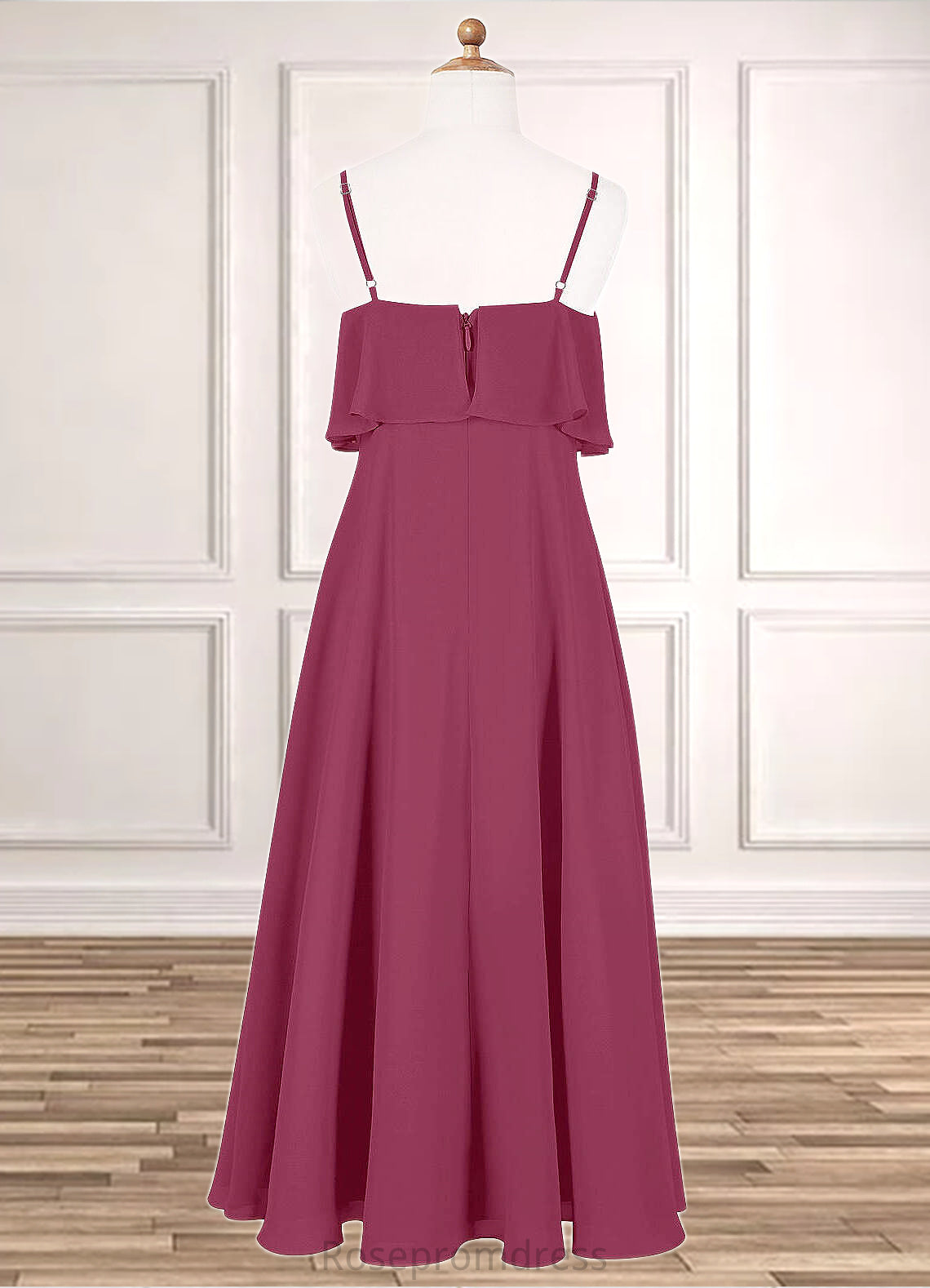 Annabelle A-Line Ruched Chiffon Floor-Length Junior Bridesmaid Dress Mulberry SRSP0022874