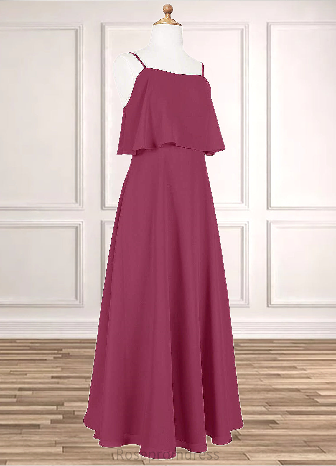 Annabelle A-Line Ruched Chiffon Floor-Length Junior Bridesmaid Dress Mulberry SRSP0022874