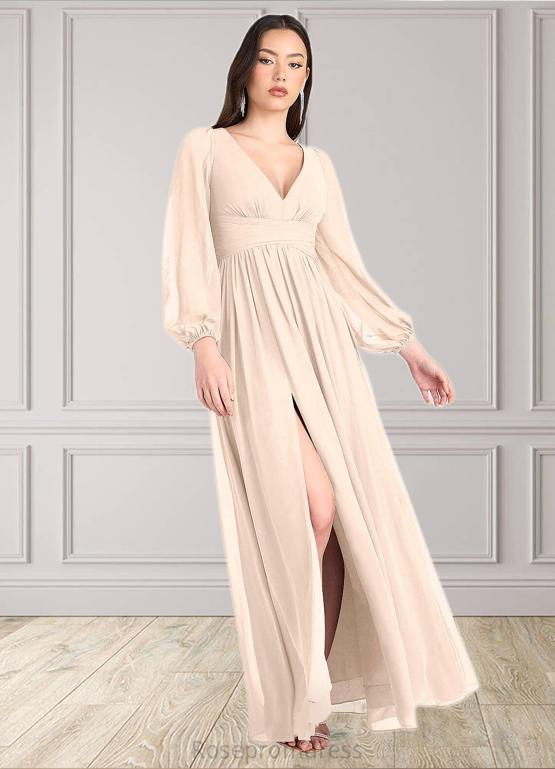 Reina Kelly Cream Long Sleeve Maxi Dress Atelier Dresses | Azazie SRSP0022893