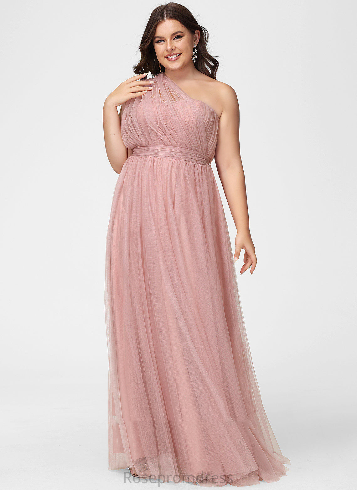 Off-the-Shoulder One-Shoulder A-Line Length Floor-Length Silhouette V-neck Fabric Neckline Straps Tulle Abby Bridesmaid Dresses