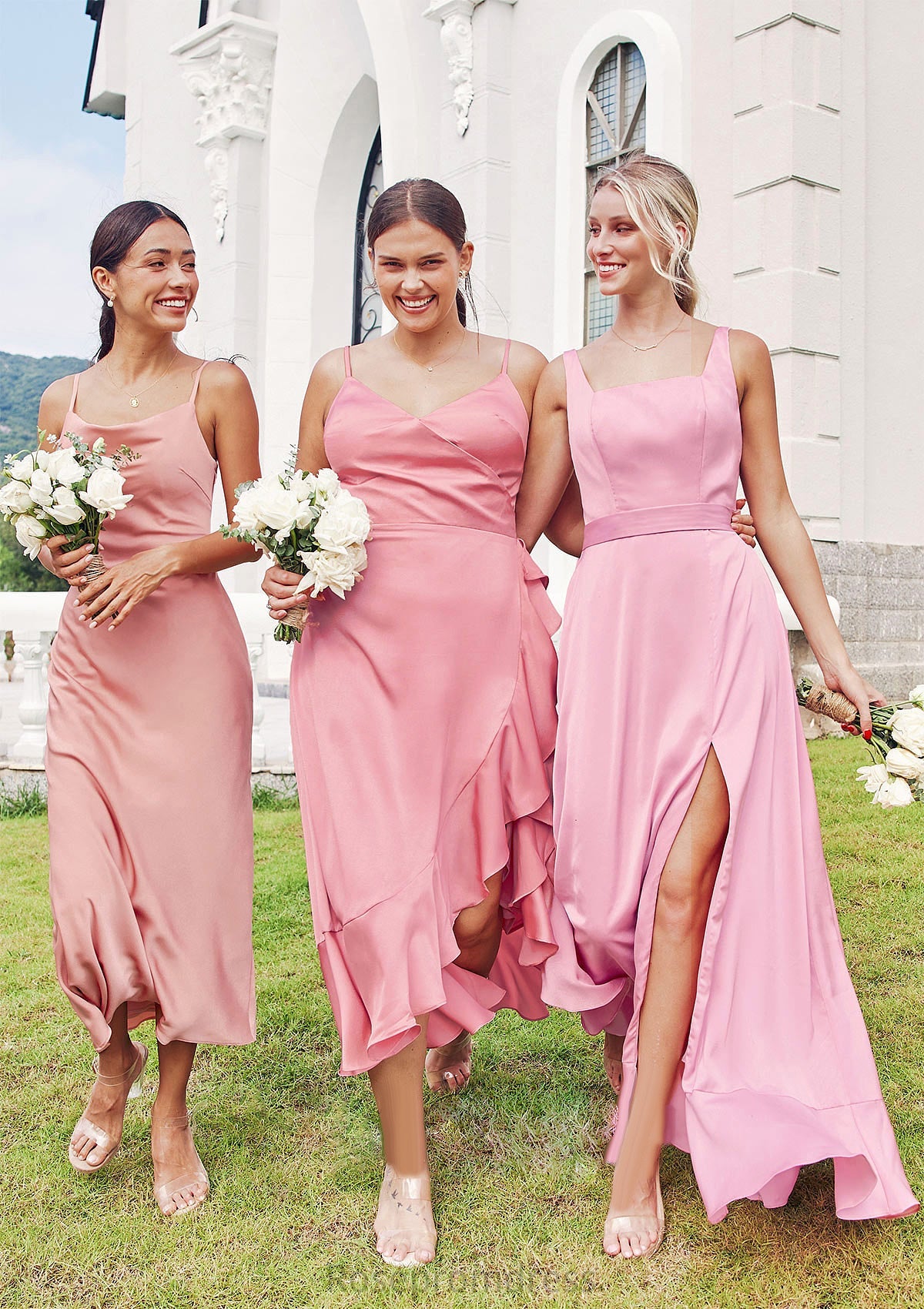 A-line Square Neckline Sleeveless Ankle-Length Stretch Satin Bridesmaid Dresses Moira SRSP0025231